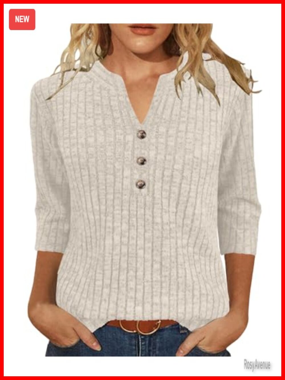 Womens V-Neck 3/4 Sleeve Henley Sweatshirt Top Casual Fall Winter